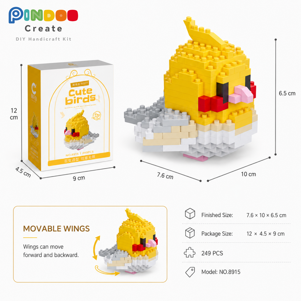 Yellow Cockatiel, Mini Brick Cute Bird