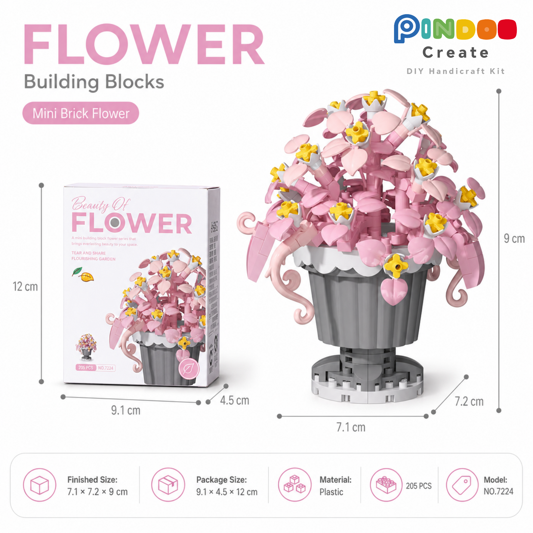 12 Cute Flower Building Kits, Mini Brick Flower Pot Collection