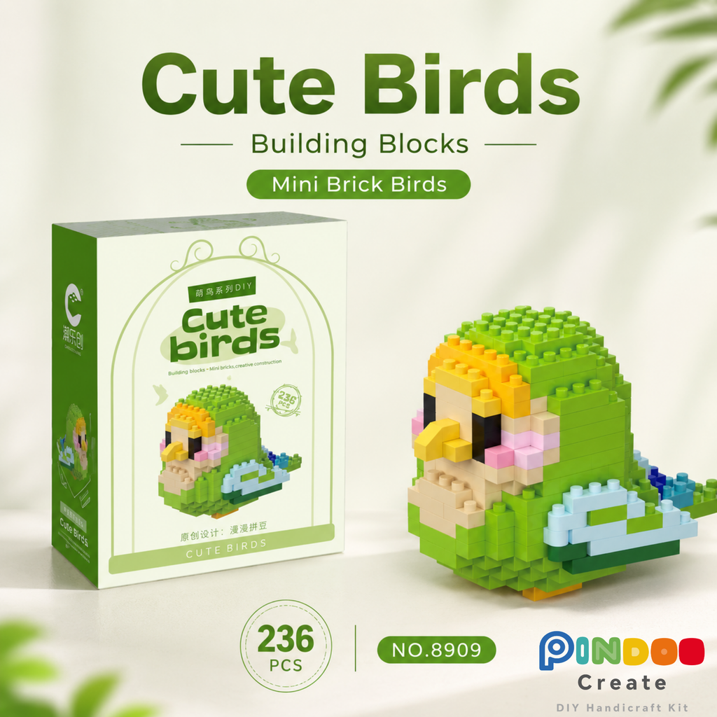 Green Budgie, Mini Brick Cute Bird