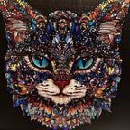 Mystic Cat Wooden Puzzle, Colorful Shaped Jigsaw in Gift Box