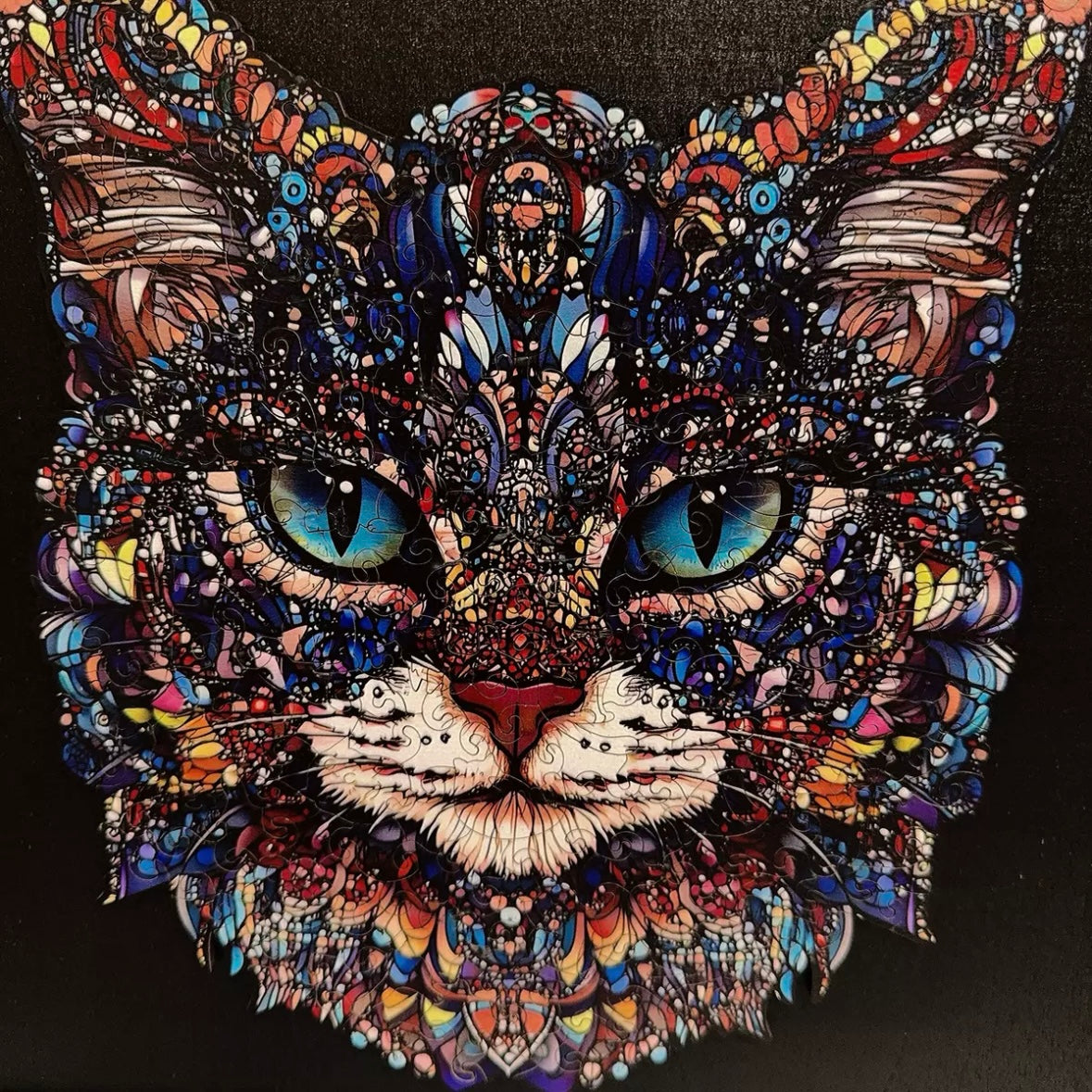 Mystic Cat Wooden Puzzle, Colorful Shaped Jigsaw in Gift Box