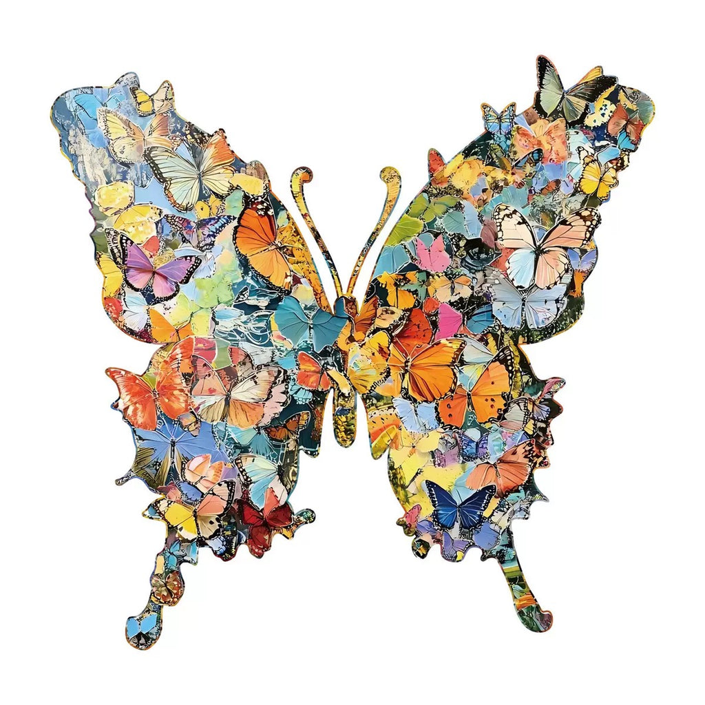 Butterfly Garden Wooden Puzzle, Colorful Shaped Jigsaw with Display Box