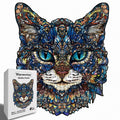 Mystic Cat Wooden Puzzle, Colorful Shaped Jigsaw in Gift Box