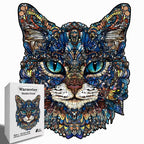 Mystic Cat Wooden Puzzle, Colorful Shaped Jigsaw in Gift Box