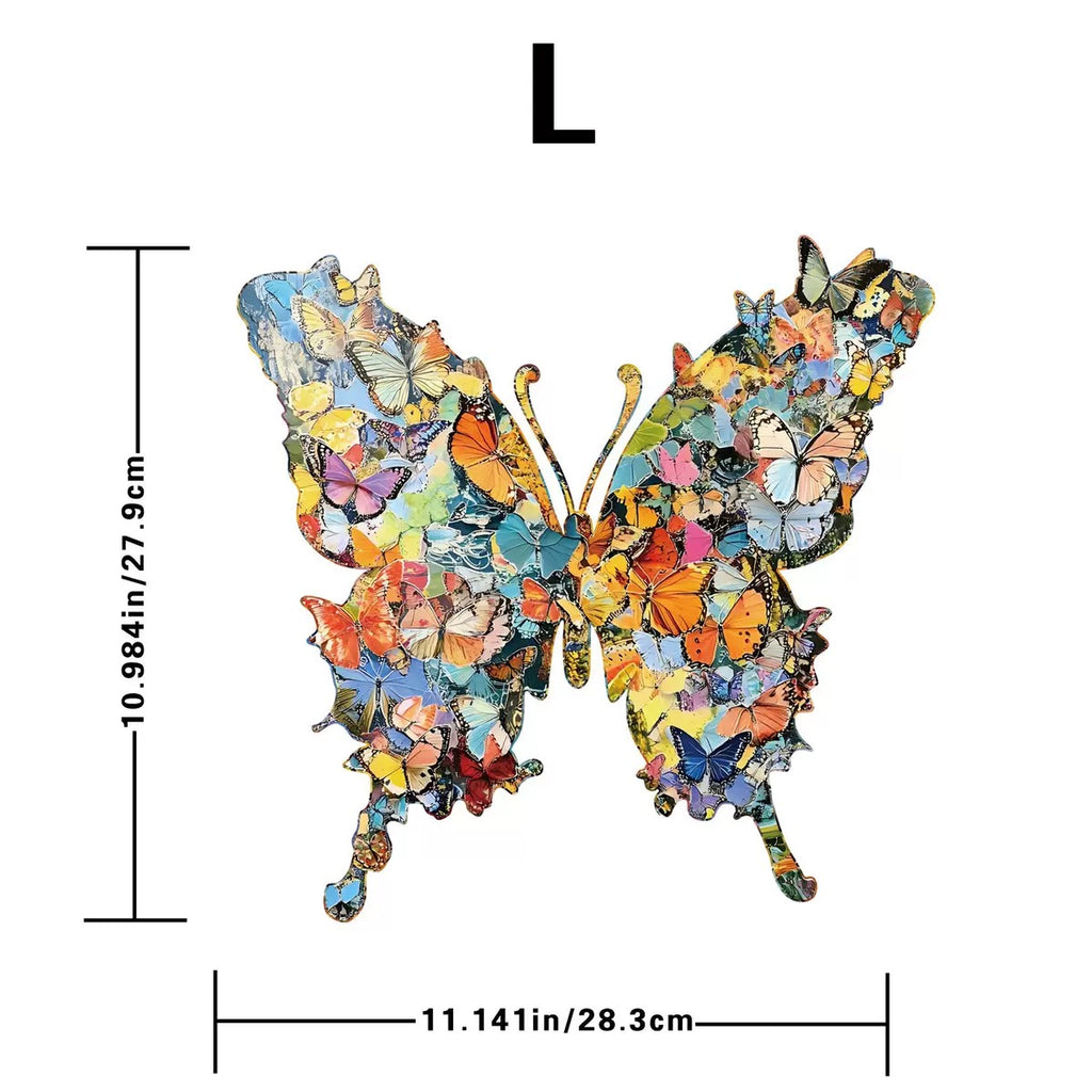 Butterfly Garden Wooden Puzzle, Colorful Shaped Jigsaw with Display Box