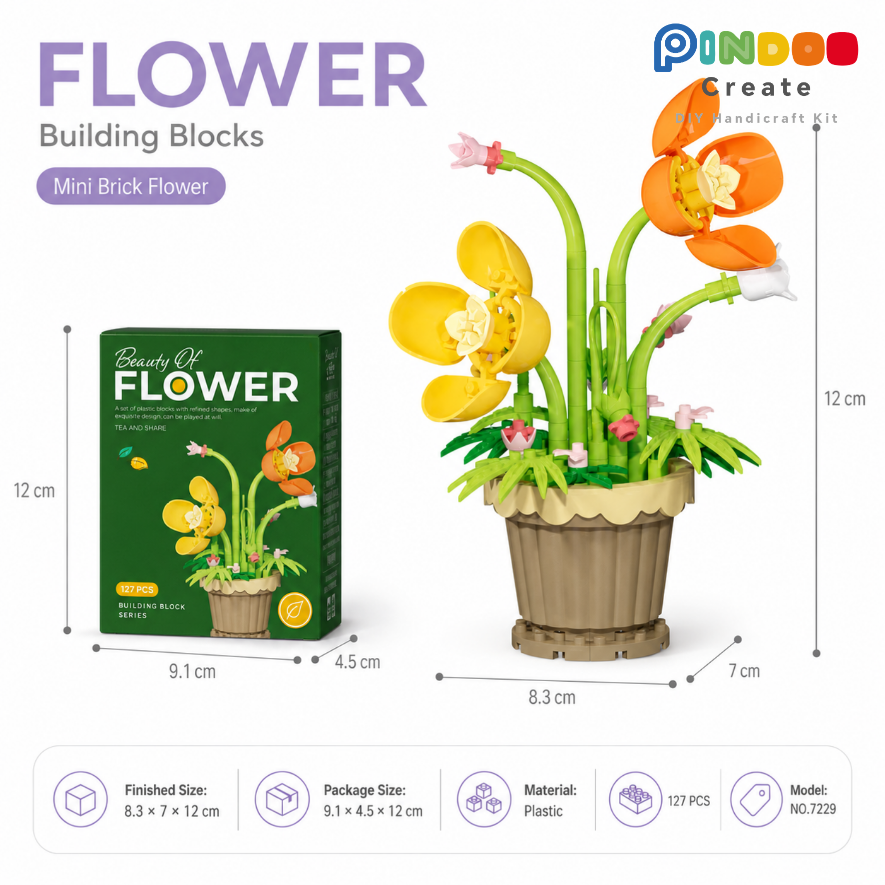12 Cute Flower Building Kits, Mini Brick Flower Pot Collection