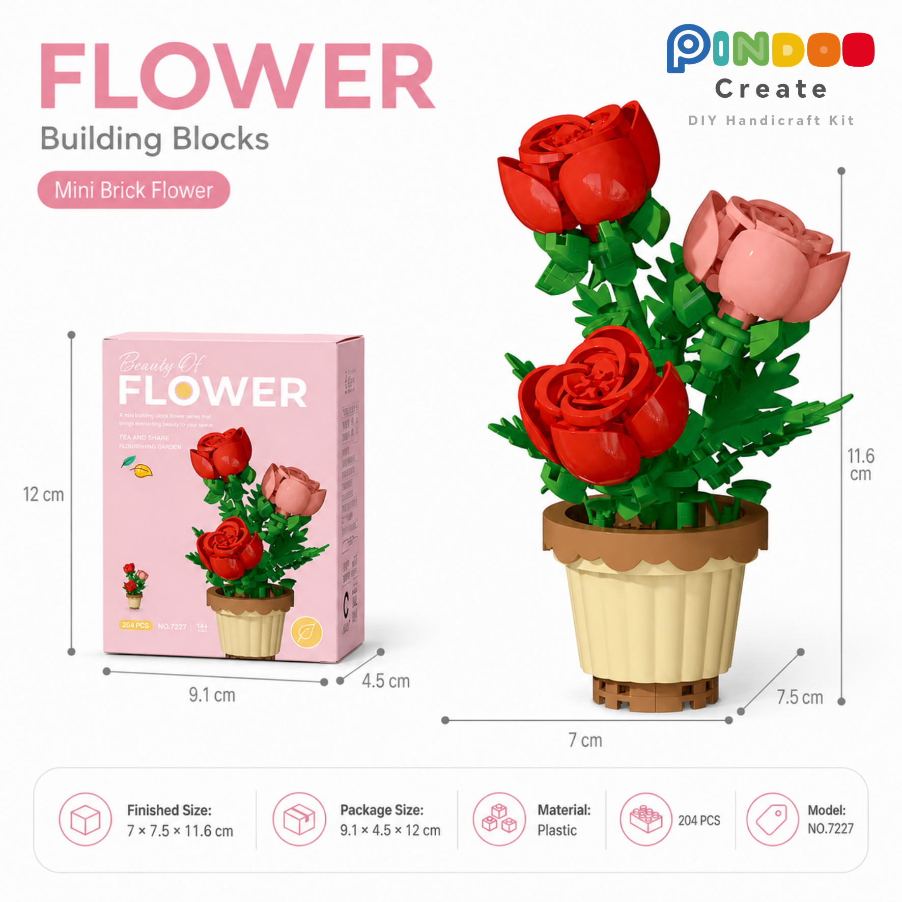 12 Cute Flower Building Kits, Mini Brick Flower Pot Collection